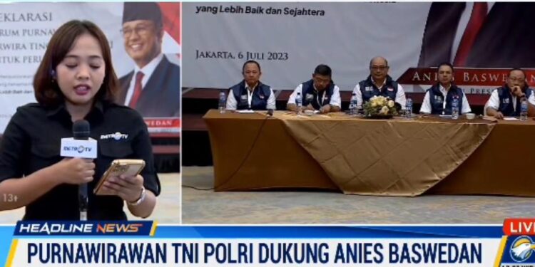 KONFERENSI PERS-Koordinator FP3, Letnan Jenderal TNI (Purn) Ediwan Prabowo didampingi Laksamana Madya (Purn) Dedi Muhibah Pribadi, Mayor Jenderal (Purn) Hartomo (red-mantan Kabais TNI, Danpusterad & Staf Khusus Kasad), Marsekal Madya TNI (Purn) Muhammad Syaugi, Irjen Pol (Purn) Anas Yusuf dan Irjen Pol (Purn) Drs. Adv. Achmat Juri (red-mantan Kapolda NTB & Gubernur Akpol) di Yuan Hotel, Jakarta, Kamis (6/7/2023). (Sumber foto Metrotv).