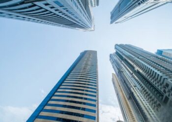 Tall Dubai Marina skyscrapers in UAE