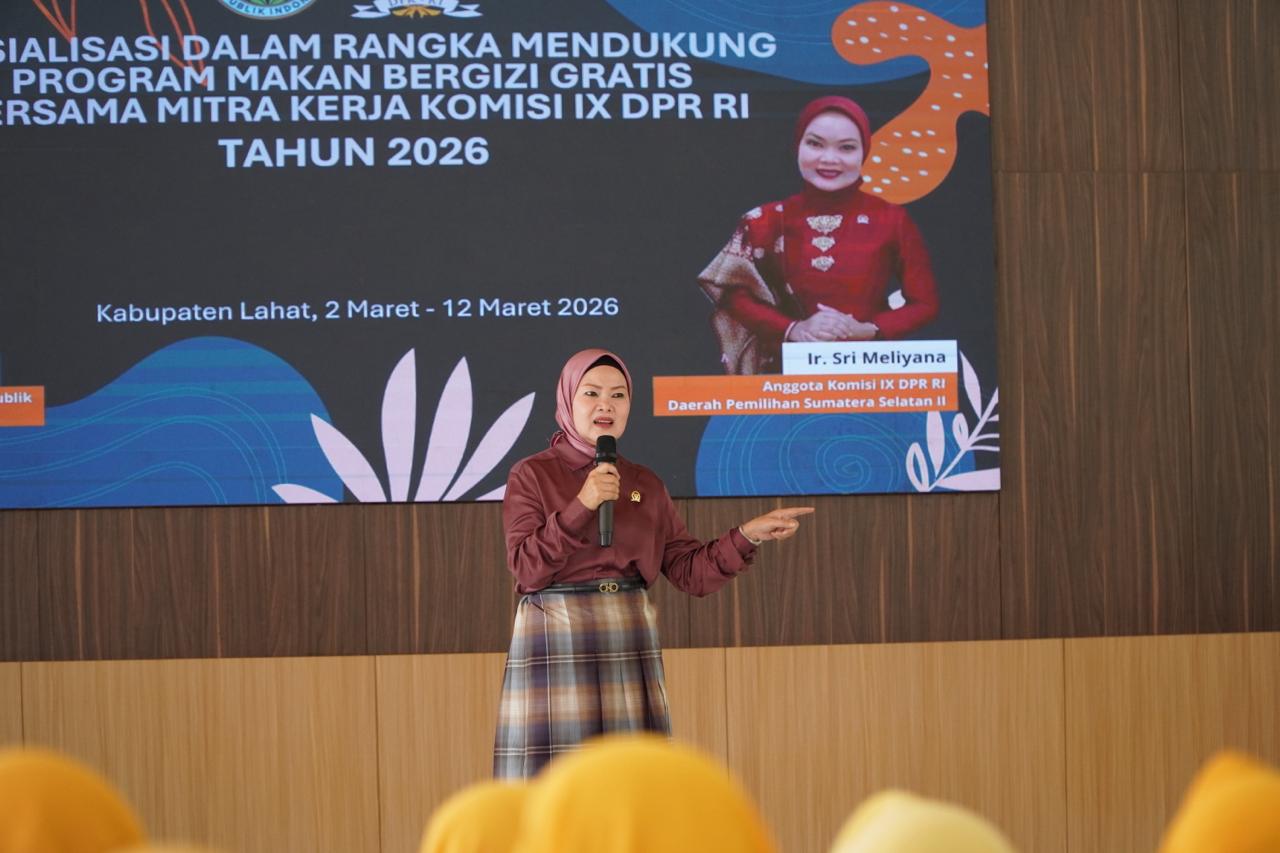 Anggota Komisi IX DPR RI, Sri Meliyana, menggelar kegiatan sosialisasi program Makan Bergizi Gratis (MBG) bersama mitra kerja Badan Gizi Nasional (BGN) di Gedung Pendopoan Kabupaten Lahat