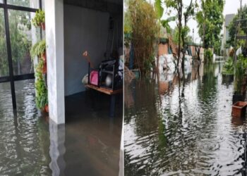 BUTUH PEEHATIAN-Banjir berulang di kompleks D'Amerta Residence, Ciganitri, Bojongsoang, Bandung, Kamis (30/4)2026), sungai meluap tanda tak dalam, butuh perhatian. (Kolase foto/ihd).