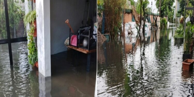 BUTUH PEEHATIAN-Banjir berulang di kompleks D'Amerta Residence, Ciganitri, Bojongsoang, Bandung, Kamis (30/4)2026), sungai meluap tanda tak dalam, butuh perhatian. (Kolase foto/ihd).